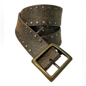 Vintage GUESS Studded Brown Distressed Leather Belt Women’s XL Y2K